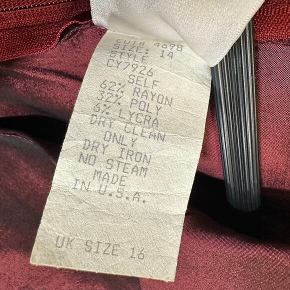 Vintage Tadashi Shoji 16 Red Taffeta 3/4 Sleeve Top Faux Wrap VNeck Elegant Sexy - Picture 10 of 11